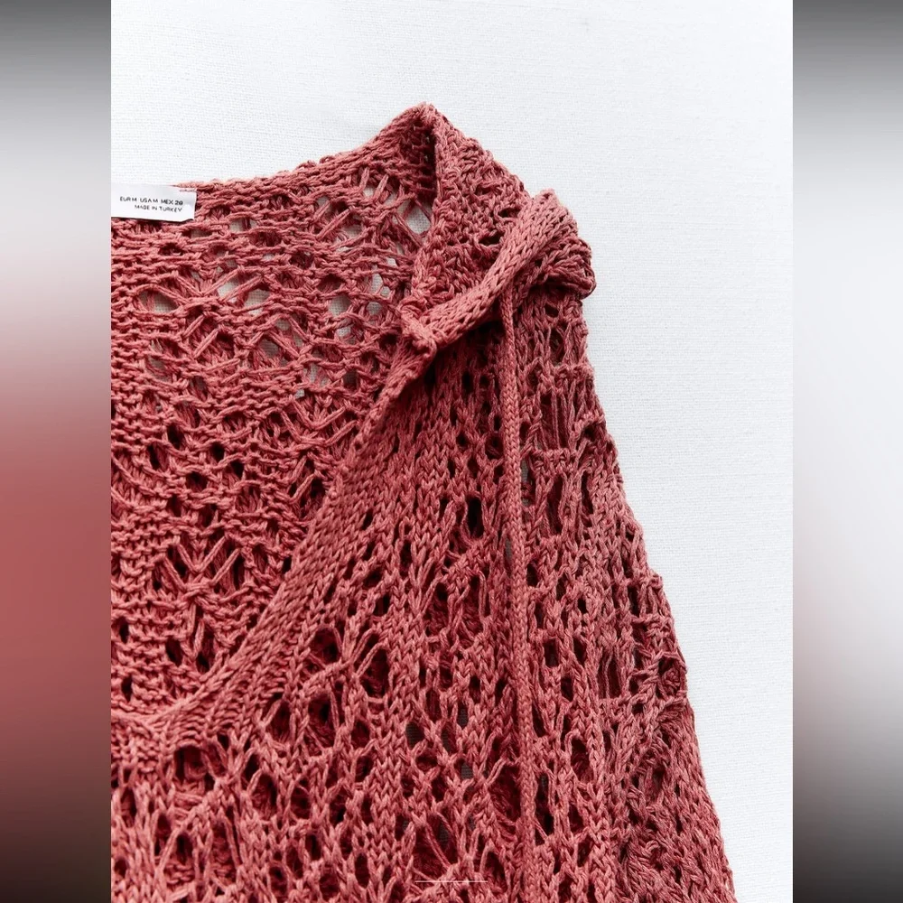 Zara crochet open knit hooded sweatshirt